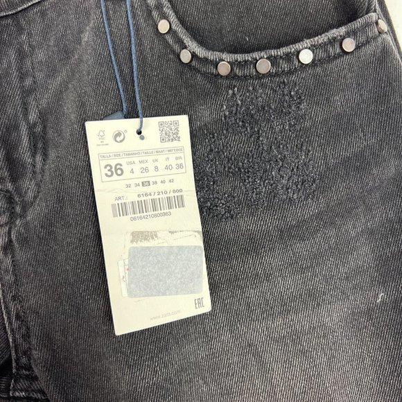 NWT Zara Relaxed Fit Distressed Studded Raw Hem Jeans Black Size 4 NEW D1664 - Picture 6 of 13